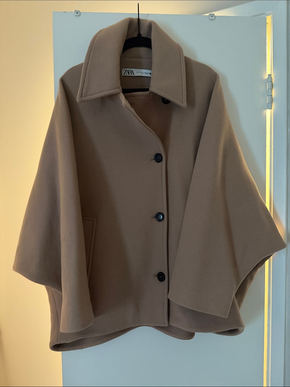 Zara Tan Wool-Blend Cape Jacket